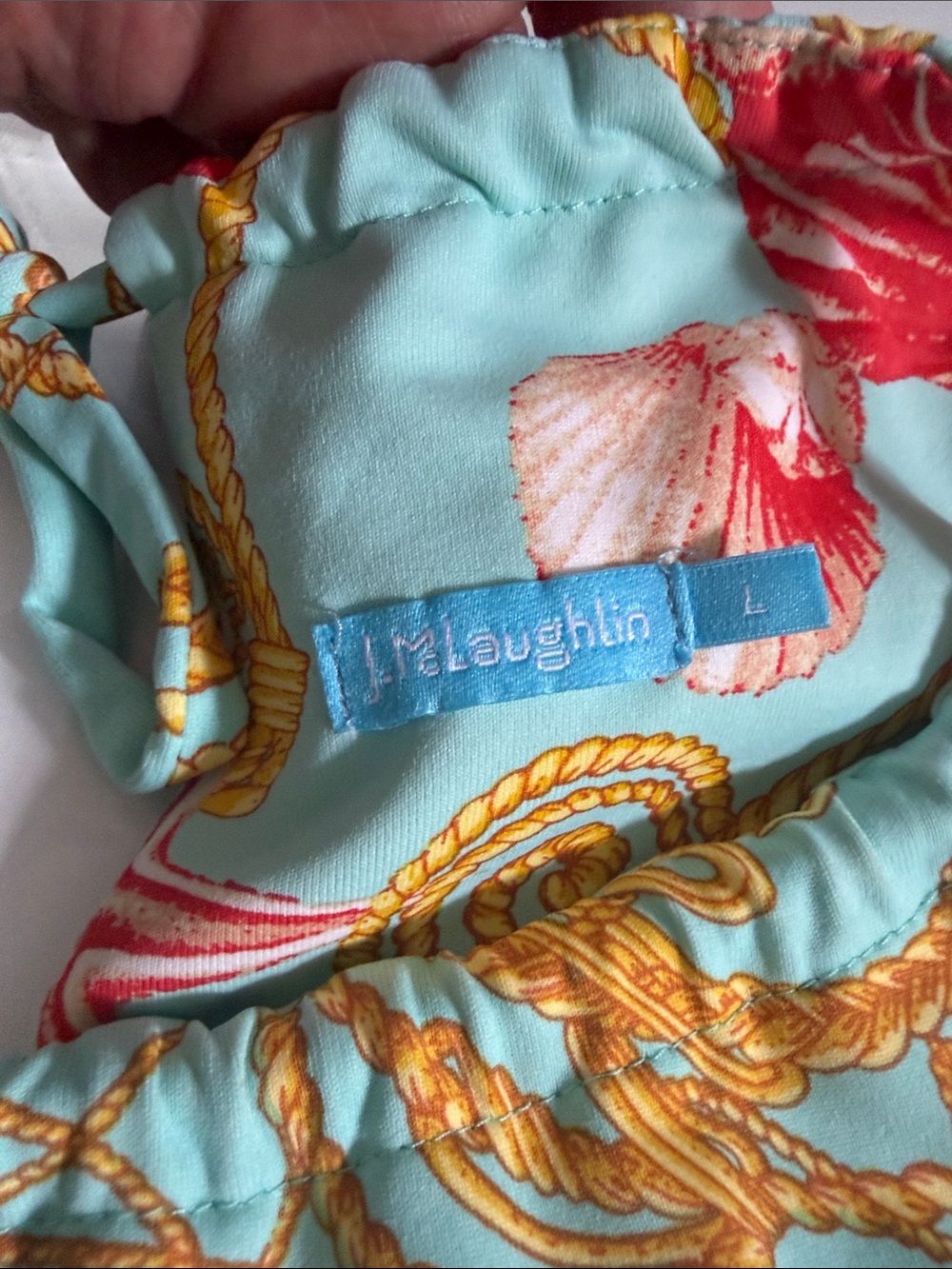 J. McLaughlin Aqua Shell & Rope Print Halter Dress Catalina Cloth Large - Picture 2 of 8